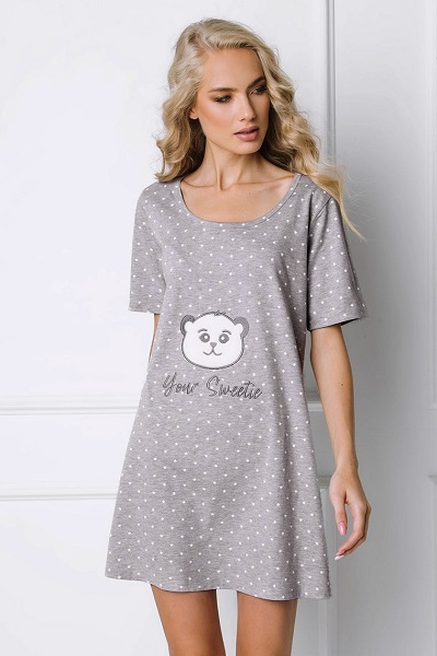Právě si prohlížíte Šedá pohodlná dámská noční košile s medvídkem Bear